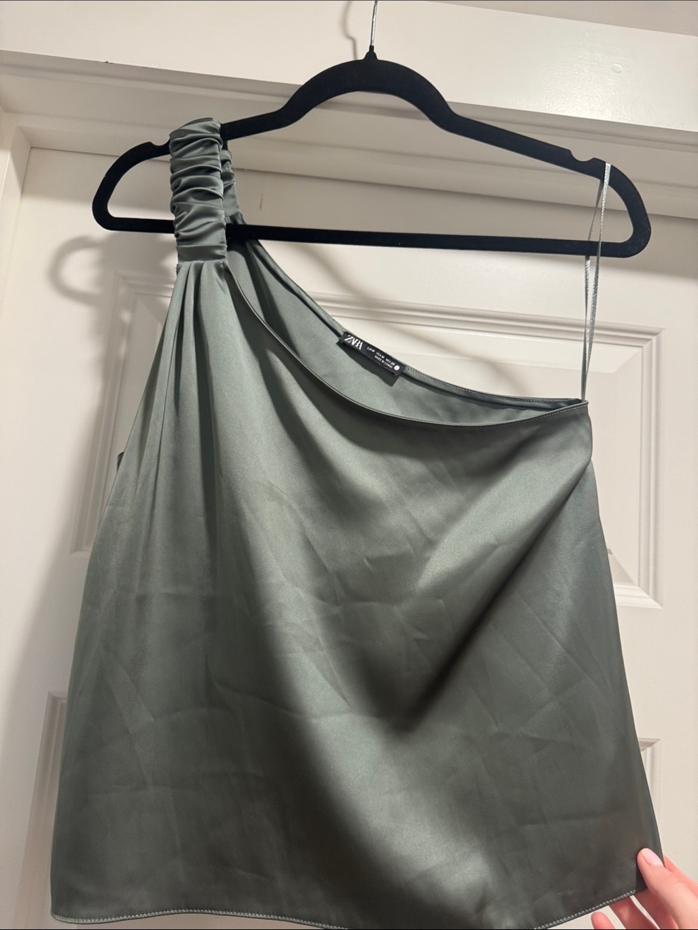 Zara One-Shoulder Satin Tank Top